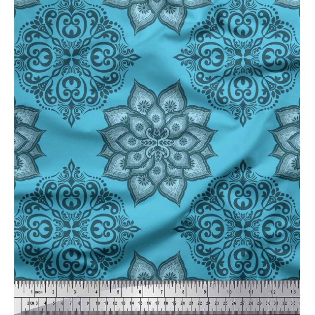 Soimoi Poly Georgette Fabric Floral Mandala Print Fabric by the Yard 52 Inch Wide