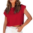 thumbnail image 1 of Timegard Womens Tops Crew Neck Cap Sleeve Cropped Top Summer Basic Tees Casual Loose Tank Top Blouse, 1 of 6