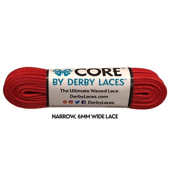 Derby Laces CORE Lacets Cirés Étroits 6mm pour Patins à Roulettes, Patins à Roulettes, Bottes et Chaussures Régulières (Rouge, 108 Pouces / 274 cm)