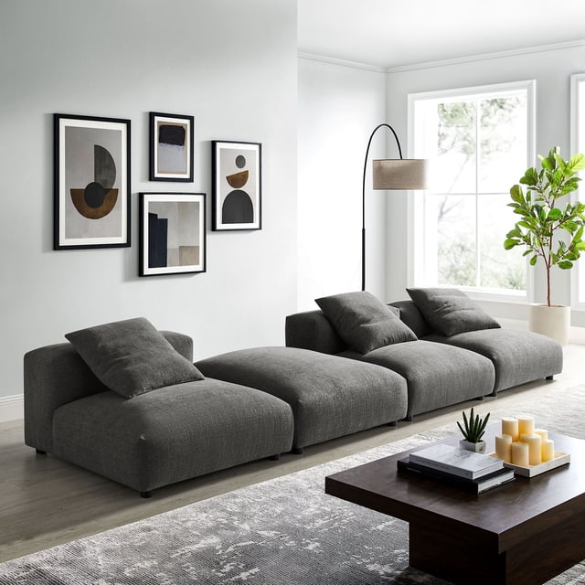 Modway Solace Sectionnel Modulaire 4 Pcs en Tissu Rembourré, Couleur Charbon