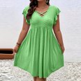thumbnail image 2 of IFNWSV Robes Grande Taille, Robe Ligne A à Col en V Uni avec Manches à Volants, Décor Croisé, Style Décontracté Élégant, Robes d'Été pour Femmes Vert TG, 2 of 6