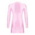 thumbnail image 4 of RUNQHUI Robe Moulante à Manches Longues Brillantes pour Femmes, Col Montant Extensible Lisse, Mini Robes Serrées, Rose G, 4 of 6