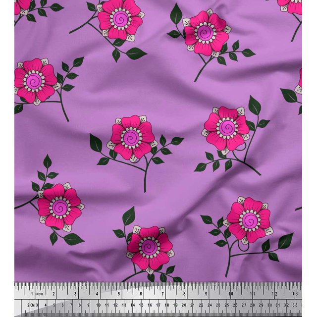 Soimoi Poly Georgette Tissu Feuilles & Fleurs Roses Imprimé Floral par Yard 52 Pouces de Large