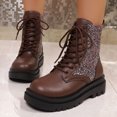 thumbnail image 4 of Pandaie Rhinestone Combat Boots Women Military Motorcycle Riding Booties Platform Lace up Chunky Heel Ankle Boots Brown 6.5, 4 of 8