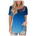 thumbnail image 1 of AMERTEER Femmes Mode Dentelle Uni à Empiècements Col Rond Manches Courtes T-Shirt Blouse Hauts T-Shirt pour Femmes, 1 of 6