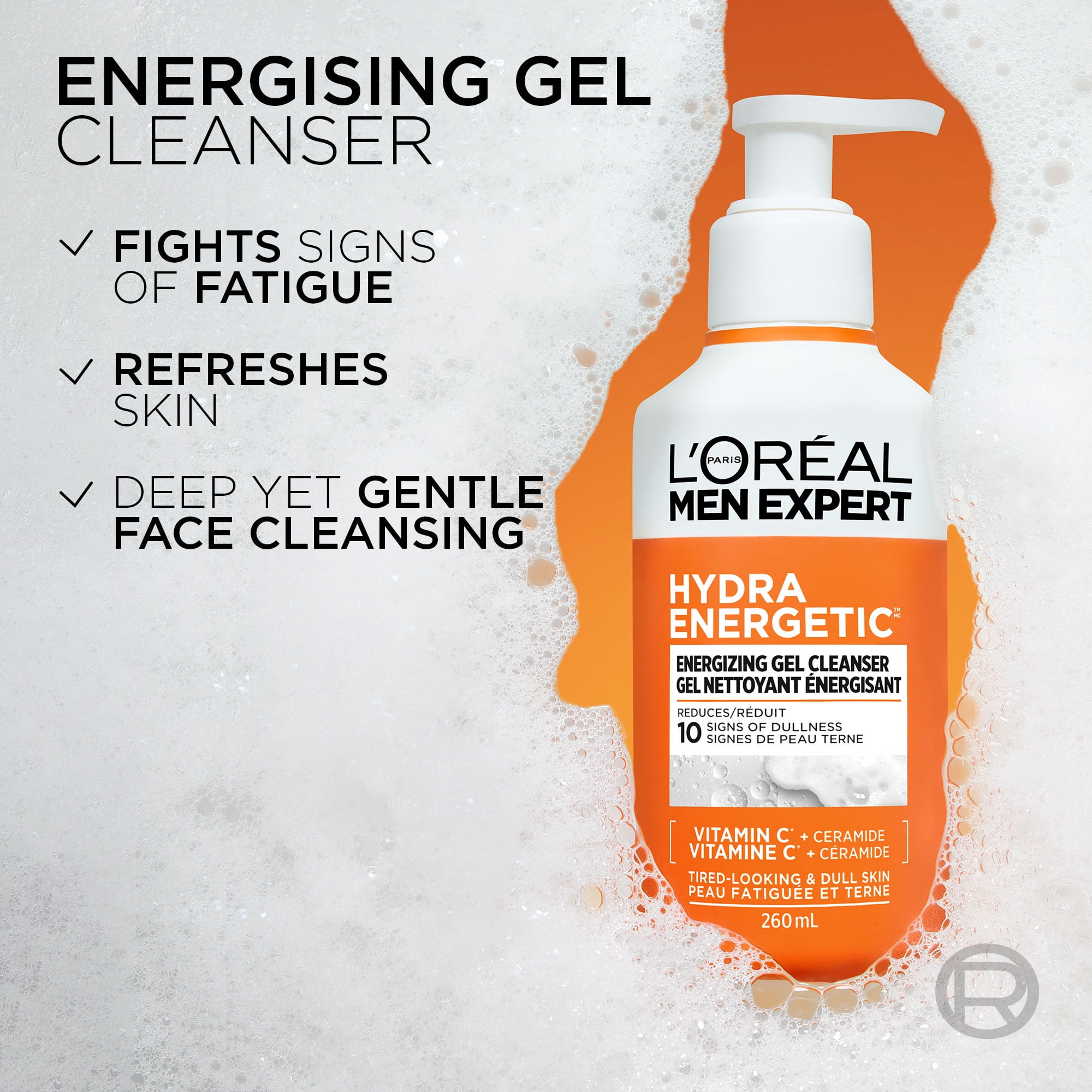L'Oréal Men Expert Hydra Energetic Nettoyant Visage à la Vitamine C, 260 ml