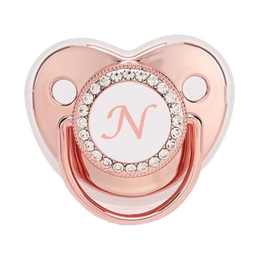 XZNGL Baby Pacifier 26 Letter Name Initials Clip Silicone Baby Pacifier Golden Shiny Newborn Pacifier