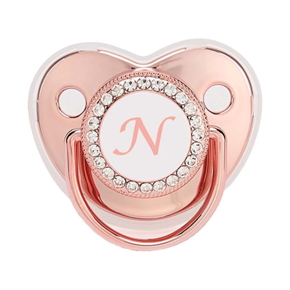 XZNGL Baby Pacifier 26 Letter Name Initials Clip Silicone Baby Pacifier Golden Shiny Newborn Pacifier