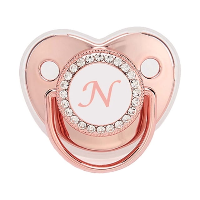 XZNGL Baby Pacifier 26 Letter Name Initials Clip Silicone Baby Pacifier Golden Shiny Newborn Pacifier