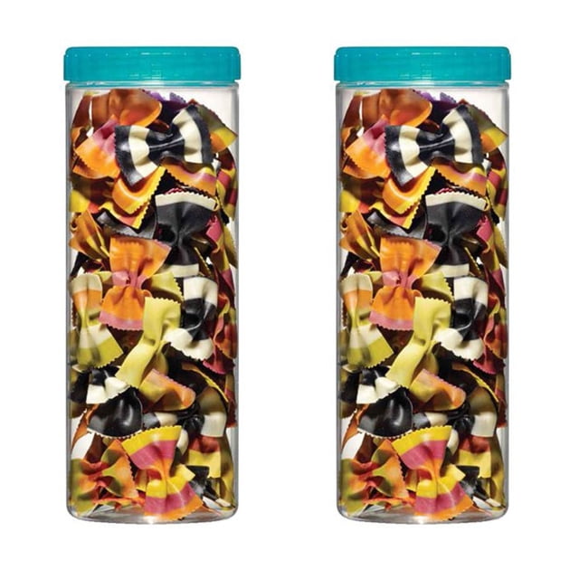 LocknLock Ensemble de 2 Contenants avec Couvercles à Vis Emboîtables, Chacun d'Une Capacité de 1,6 Litre, Remplis de Pâtes à Nœud Papillon Colorées. les Contenants en Plastique Polyéthylène Sans BPA Comprennent un Couvercle Bleu et Sont Hermétiques, Imperméables et Empilables pour une Organisation Efficace du Garde-Manger Ou du Frigo. Convenant à l'Entreposage de Produits Secs comme des grains Ou des Collations.