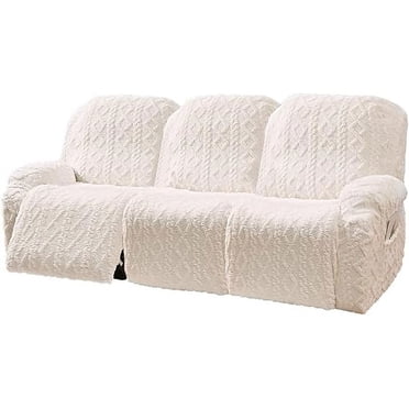 Nvzi 8 Pieces Geometric Jacquard Plush Recliner Sofa Covers Soft Fuzzy Fluffy 3 Seats Couch Cover Anti-Slip Sofa Slipcover Furniture Protector with Elastic Bottom for Kids Pet(Cream,3 Seat)