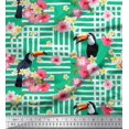 thumbnail image 1 of Soimoi Green Rayon Fabric Floral & Toucan Bird Fabric Prints by Yard 56 Inch Wide, 1 of 3