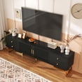 thumbnail image 4 of TV Cabinet, Low Panel with Textured Doors, TV Stand with Drawers, Gold Handles and Gold Legs, 4 of 10