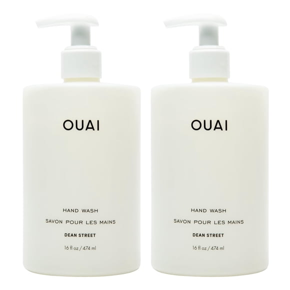 OUAI Savon pour les Mains Format Régulier - Savon Liquide pour les Mains à l'Huile de Jojoba, d'Avocat et d'Églantier pour une Peau Remise à Neuf - Savon pour les Mains Exfoliant Doux pour Salle de Bain + Cuisine - (Lot de 2, 16 Fl Oz Chacun)