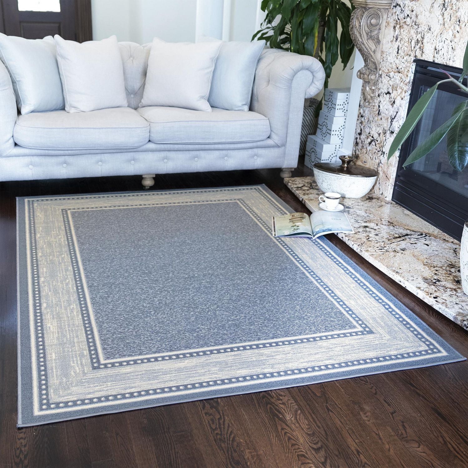Ottomanson Ottohome Collection Non-Slip Rubberback Bordered Design Indoor Area Runner Rug/Entryway Mat