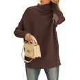 thumbnail image 2 of Women'S Oversized Loose Sweater Autumn Batwing Sleeve Ribbed Tunic Sweater Coffee L, 2 of 9