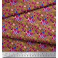 thumbnail image 2 of Soimoi Brown Cotton Voile Fabric Leaves & Ranunculus Floral Print Fabric by the Yard 56 Inch Wide, 2 of 3