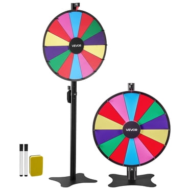 VEVOR 24 in Spinning Prize Wheel, 14 Slots Spinning Wheel with Stand, Adjustable Height Win Fortune Roulette with a Dry Erase and 2 Markers, 6 Colors