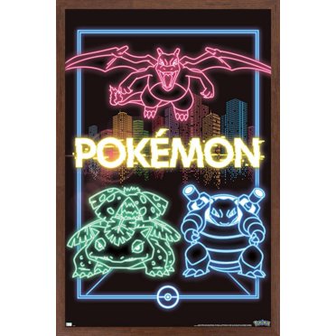 Pokémon - Neon Group Wall Poster, 14.725" x 22.375" Framed