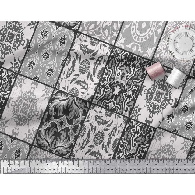 Soimoi Modal Satin Fabric Check & Damask Patchwork Decor Fabric Printed Yard 42 Inch Wide