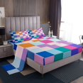 thumbnail image 2 of Erosebridal Checkered Gingham Fitted Sheet Set Twin, Colorful Rainbow Bedding Twin Size, Rectangle Geometry Fitted Sheet Twin, Lightweight Room Decorative, 2pcs（No Top Sheet）, 2 of 6