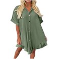thumbnail image 2 of Liquidation Aujourd'hui Iumwxz Robe à Col à Revers à Manches Courtes pour Femme, Boutonnée, Côtelée, Ample, Mini Robe, Robes Unies, Robe d'Invitée de Mariage, Robe Ample et Fluide pour les Vacances, 2 of 6