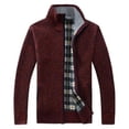 thumbnail image 2 of DPTALR Men's Stand Collar Plush Knitting Sweater Long Sleeve Solid Color Zipper Coat, 2 of 9