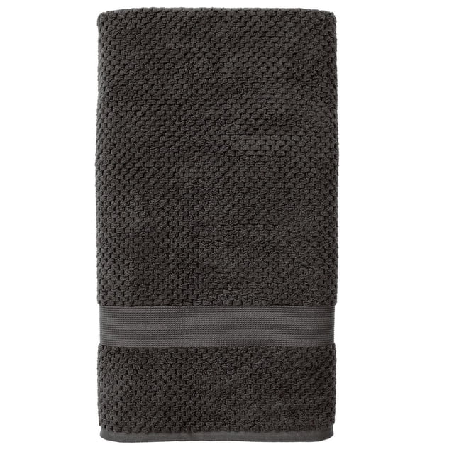Better Homes & Gardens Signature Soft Popcorn Texture Towel Collection dark grey kids' towel with popcorn texture and smooth band, made of 90% US cotton and 10% viscose, extra absorbent and soft for bath use