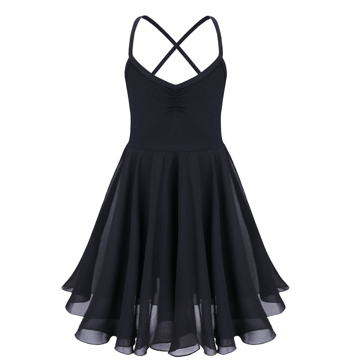 Aislor Filles Enfants Justaucorps Débardeur Uni à Dos Croisé Robe de Danse Ballet Costume de Danse Lyrique Moderne Noir TG