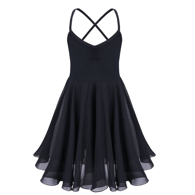 Aislor Filles Enfants Justaucorps Débardeur Uni à Dos Croisé Robe de Danse Ballet Costume de Danse Lyrique Moderne Noir TG