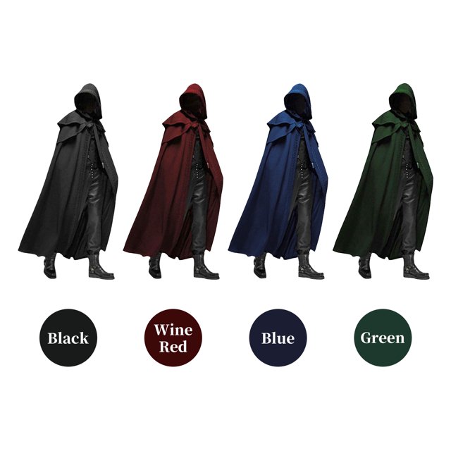 Cape à Capuche Unisexe Hommes Femmes Solide Longue Cape Costumes de Rôle Manteau Rétro Médiéval Gothique Accessoires de Fête