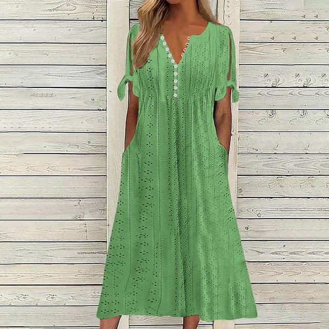 Babysbule Liquidation Robes d'Été pour Femmes, Mode Femmes Décontractée Ample Imprimé Papillon Col en V Manches Mi-Longues Boutons Poches Robe Longue