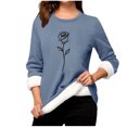 thumbnail image 2 of Heisall Chemises de Base pour Femmes Automne Hiver Imprimé Floral Col Rond Manches Longues Épaissies Polaire Teddy Shearling Chaud Ajusté Hauts Thermiques pour Usage Quotidien par Temps Froid, 2 of 3