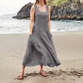 thumbnail image 4 of CHOK Robe Décontractée en Lin et Coton Uni à Encolure en U pour Femmes Sans Manches 2024 Robe Débardeur avec Poches Bleu 4TG, 4 of 6