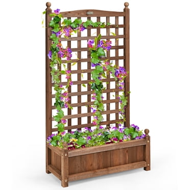 Costway Jardinière en Bois Massif avec Treillis, Résistante aux Intempéries, Extérieur 25 Pieds'x11 Pieds'x48 Pieds'