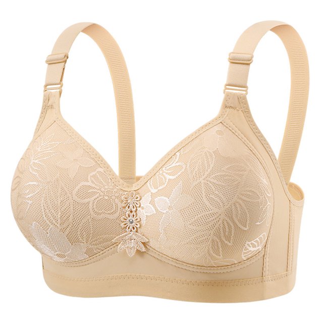 Bocqde Women's Plus Size Bra Embroidery Comfortable Breathable No Underwire Push Up Bra Full Coverage Soft Support Bralettes