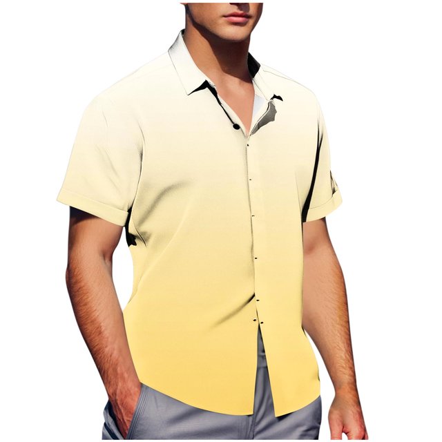 Pisexur T Shirts for Man , Chemise Décontractée pour Hommes, Col Rabattu, Manches Courtes, Bouton, Jaune, 4TG, Chemises de Golf pour Hommes