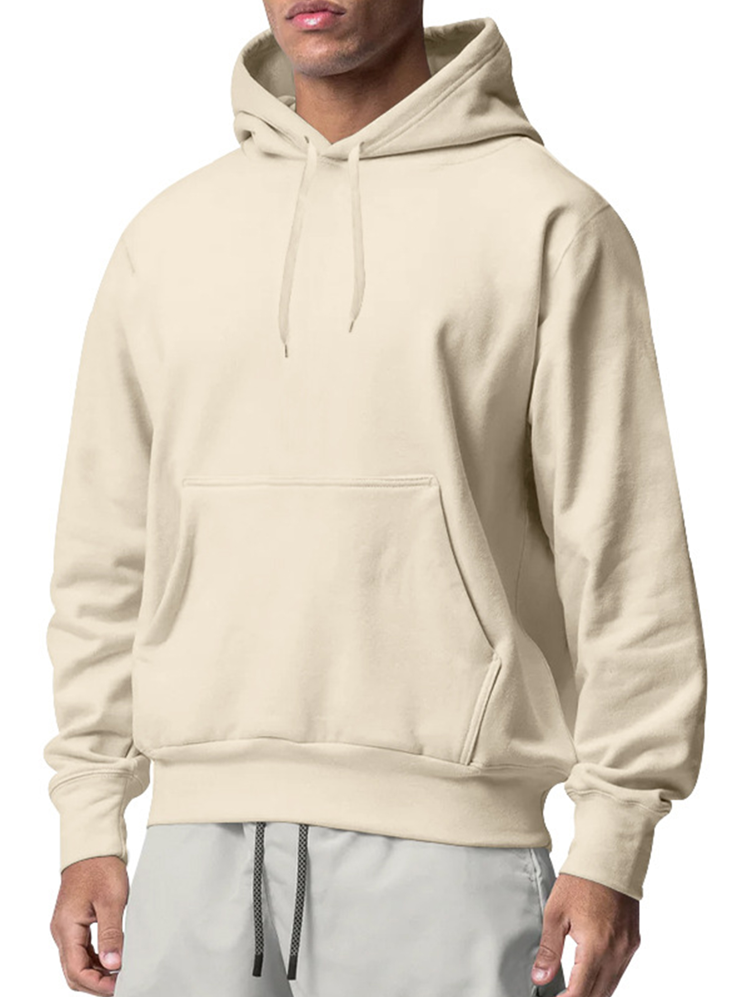 Innerwin Chandails à Capuche à Cordon pour Hommes Automne Couleur Unie Épais Chandail à Capuche Abricot TG