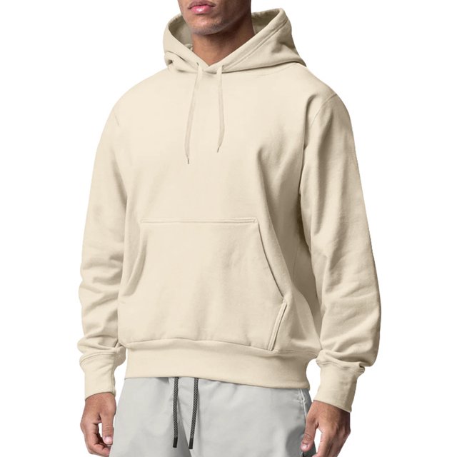 Innerwin Sweatshirts Drawstring Men's Hoodies Fall Solid Color Thick Hooded Sweatshirt Apricot 2XL