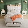 thumbnail image 3 of Full Size Bed Frame with Storage Headboard, Wooden Full Bed Frame with Charging Station, Metal Platform BedFrame with Large Drawers, No Box Spring Needed, Easy Assembly, Beige, 3 of 7