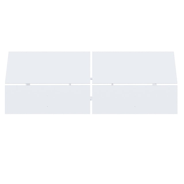 Nexera Queen Size Panoramic Headboard with a low, wide profile featuring four rectangular panels in light grey, designed to complement modern bedroom furniture and queen size beds from Nexera, not compatible with metal bed frames.