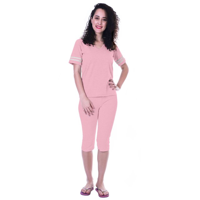 Moomaya Ensemble de Nuit Uni pour Femmes avec Capri en Coton Tenue de Nuit 2 Pcs Chemises de Nuit-Ntr