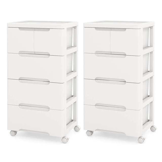 Costway 2 Pcs Chariot de Rangement Roulant en Plastique à 5 Tiroirs avec 4 Roues Universelles Commode Armoire