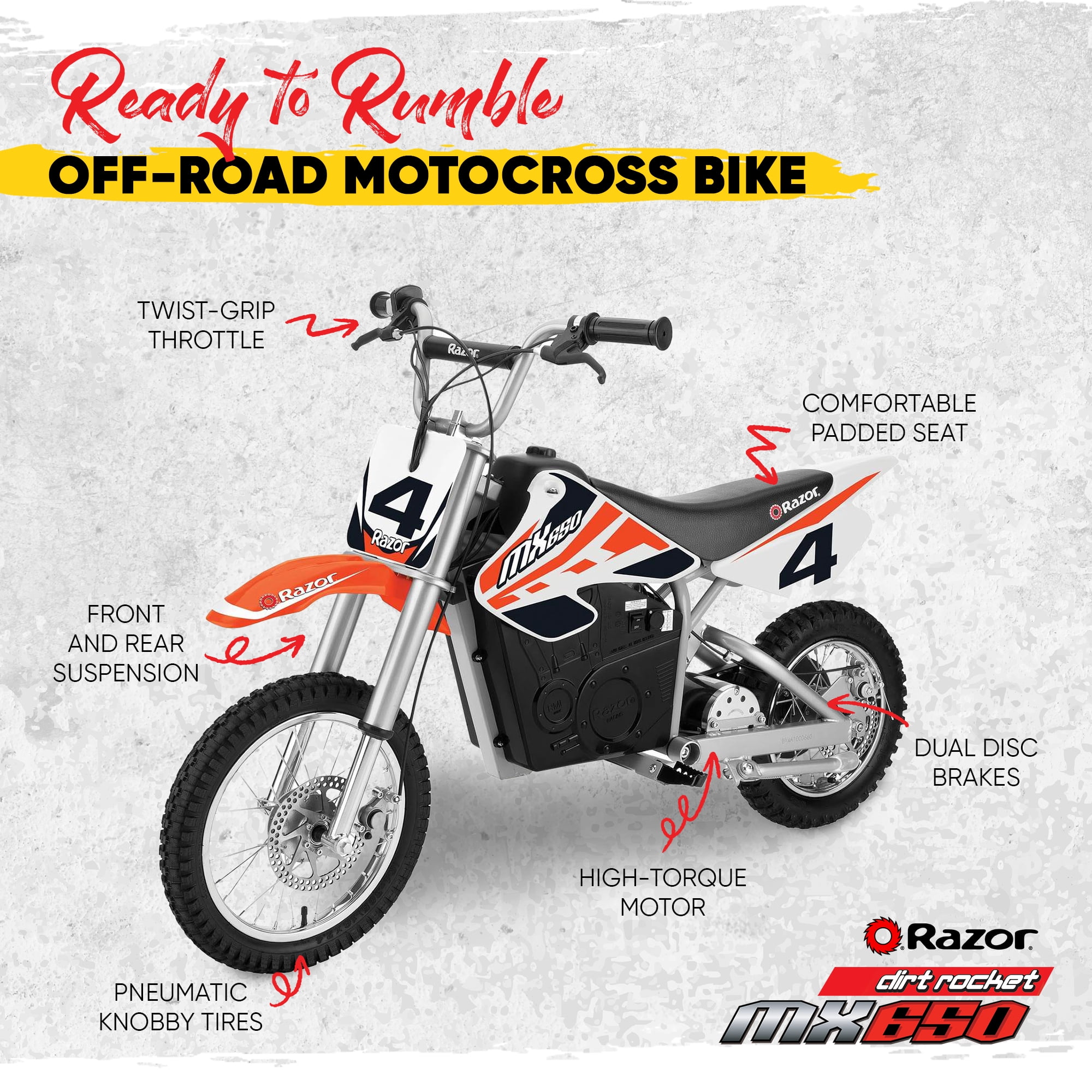 マックQ　　　レーザーディスク　　　　rivinBG Razor MX650 Dirt Rocket Electric Bike Tuttio, Age 16+, 17 Mph, 40
