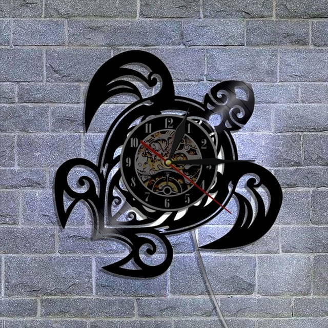 Fwttom Vinyl Record Wall Clock Turtle Vintage Wall Home Decor Styling Wall Clock