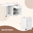 thumbnail image 3 of Costway Folding Computer Desk with Drawer Cabinet & Adjustable Shelf Wheel for Living Room, White, 3 of 10