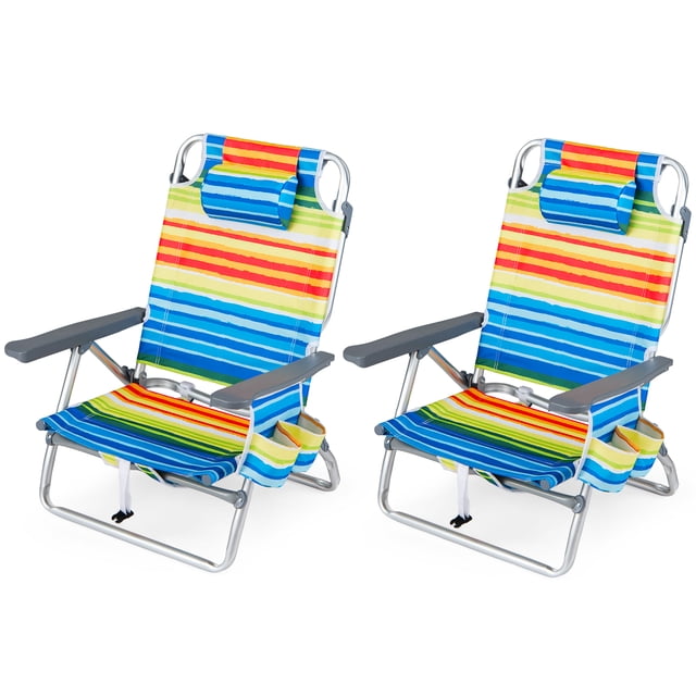 Costway Beach Chairs Set of 2 Portable Folding Backpack Recliners with 5-Position Backrest