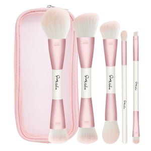 DUAIU Set de brosses de maquillage5Pcs Brosse de maquillage à double extrémité Premium Fondation Contour Blush Highlight Blending Concealer Brush Set de brosse à paupières Outils de pinceau à visage professionnels(Pink)
