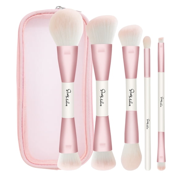 DUAIU Makeup Brushes Set,5Pcs Premium Double-Ended Makeup Brush Foundation Contour Blush Highlight Blending Concealer Eyeshadow Brush Set Professional Face Brush Tools(Pink)