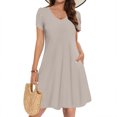 thumbnail image 1 of Admvng Robe pour Femmes Été 2025 à Manches, Design en Gousse, Robe de Couleur Unie à Col en V avec Poche P-2TG, 1 of 7